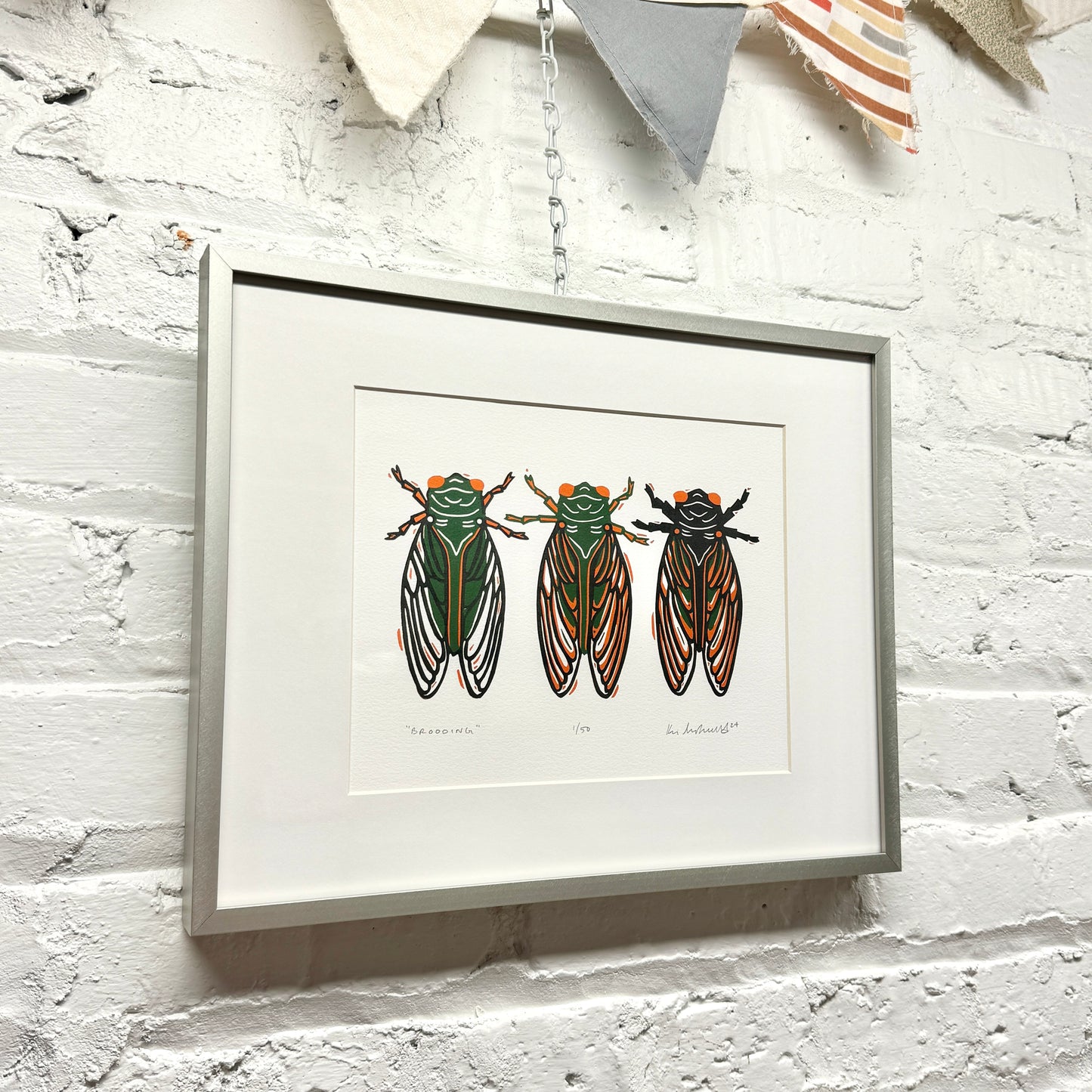 Brooding Cicadas FRAMED - woodblock print (11x14")