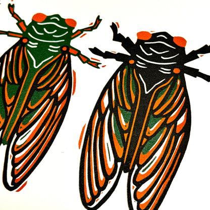 Brooding Cicadas - woodblock print (9x12")