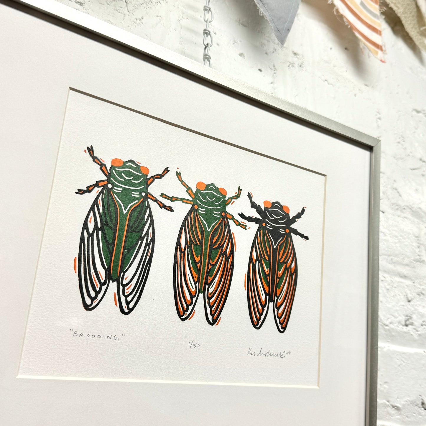 Brooding Cicadas FRAMED - woodblock print (11x14")