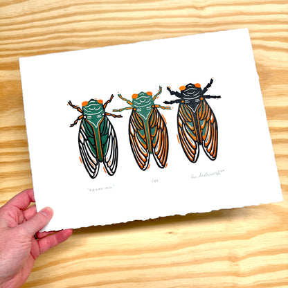 Brooding Cicadas - woodblock print (9x12")