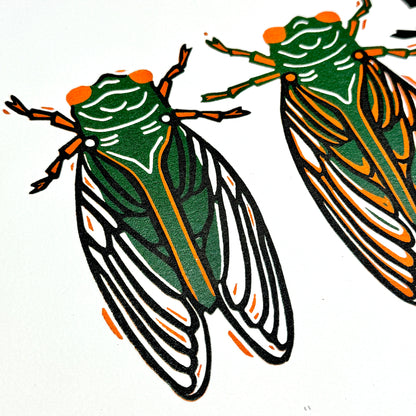 Brooding Cicadas - woodblock print (9x12")