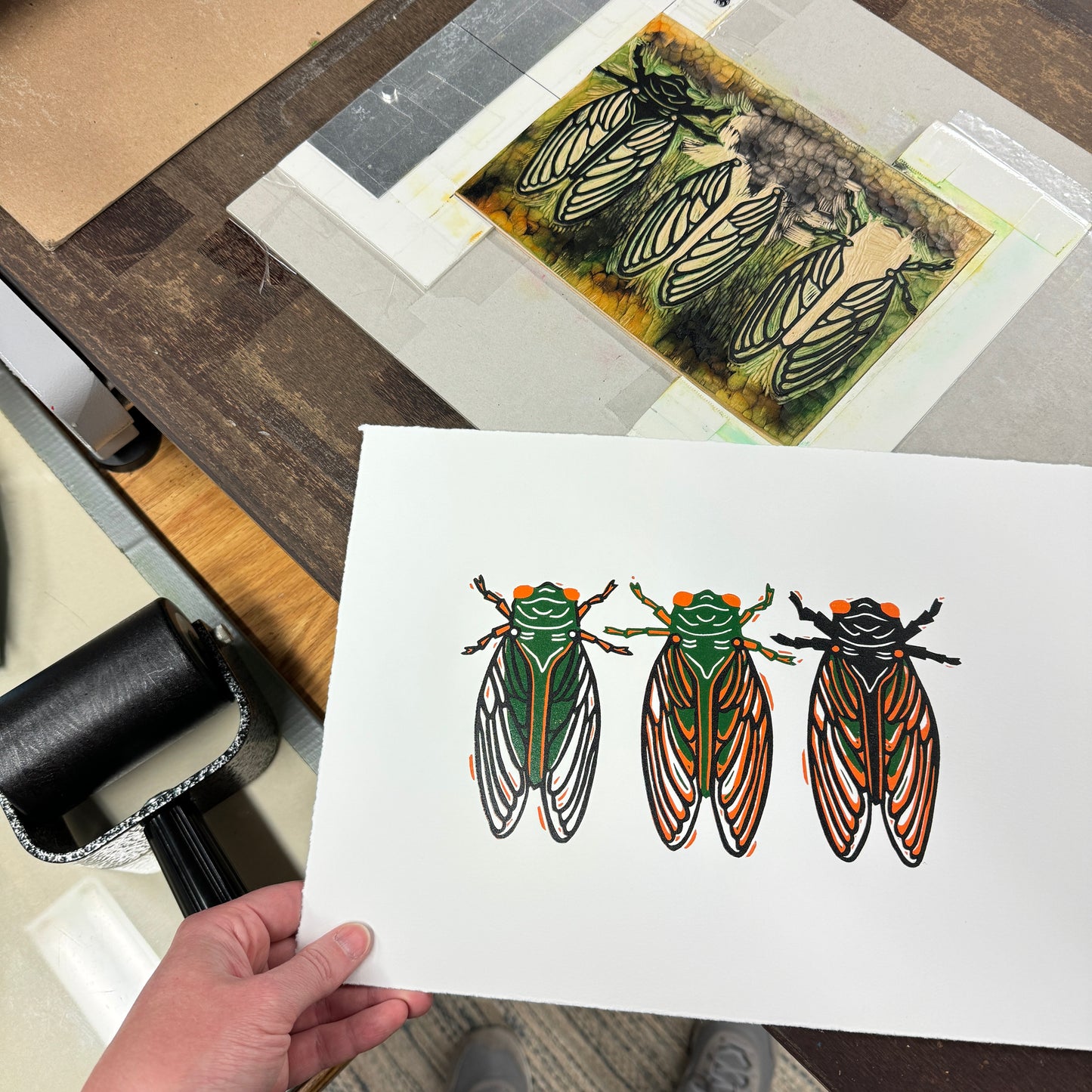 Brooding Cicadas - woodblock print (9x12")