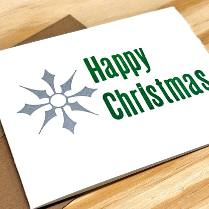 Happy Christmas Silver Metallic Snowflake - single card - wood type letterpress printed