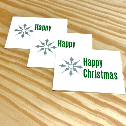 Happy Christmas Silver Metallic Snowflake - single card - wood type letterpress printed