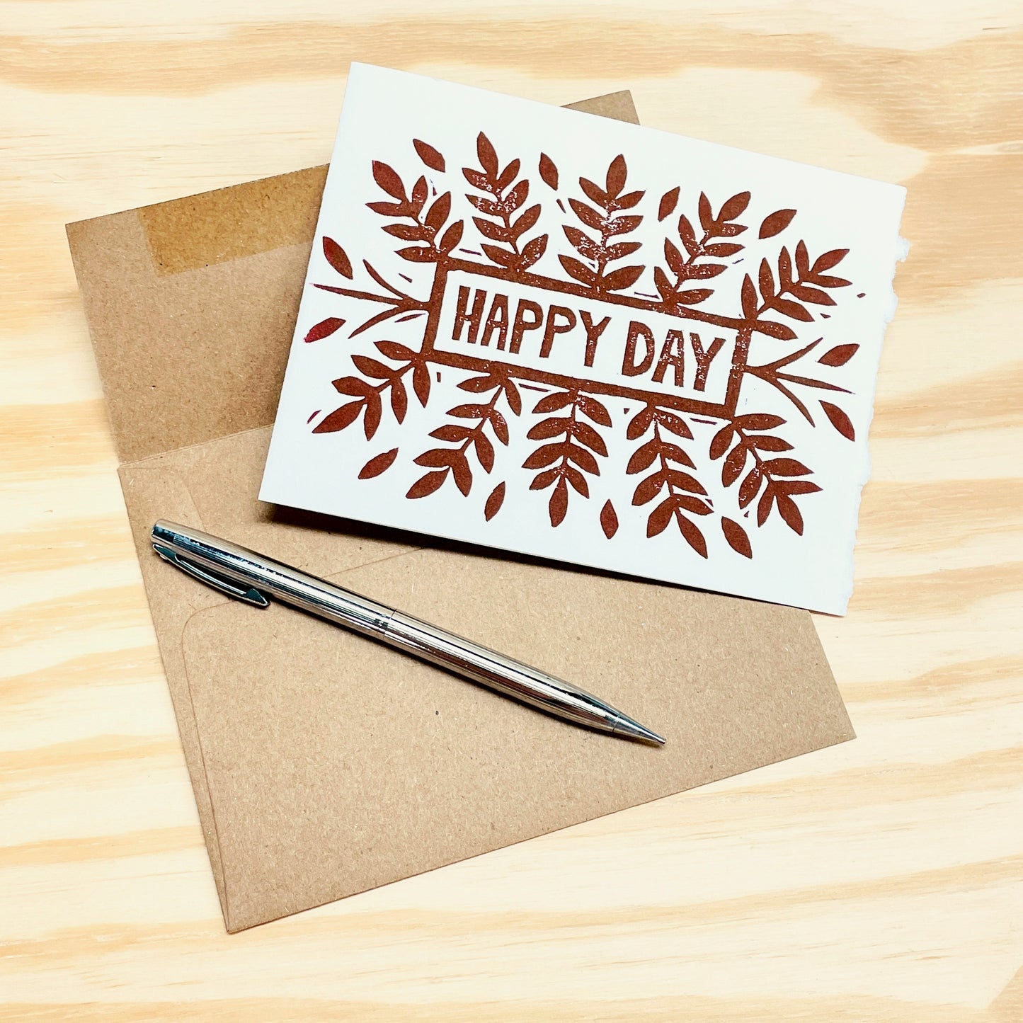 Happy Day single card - woodblock printed