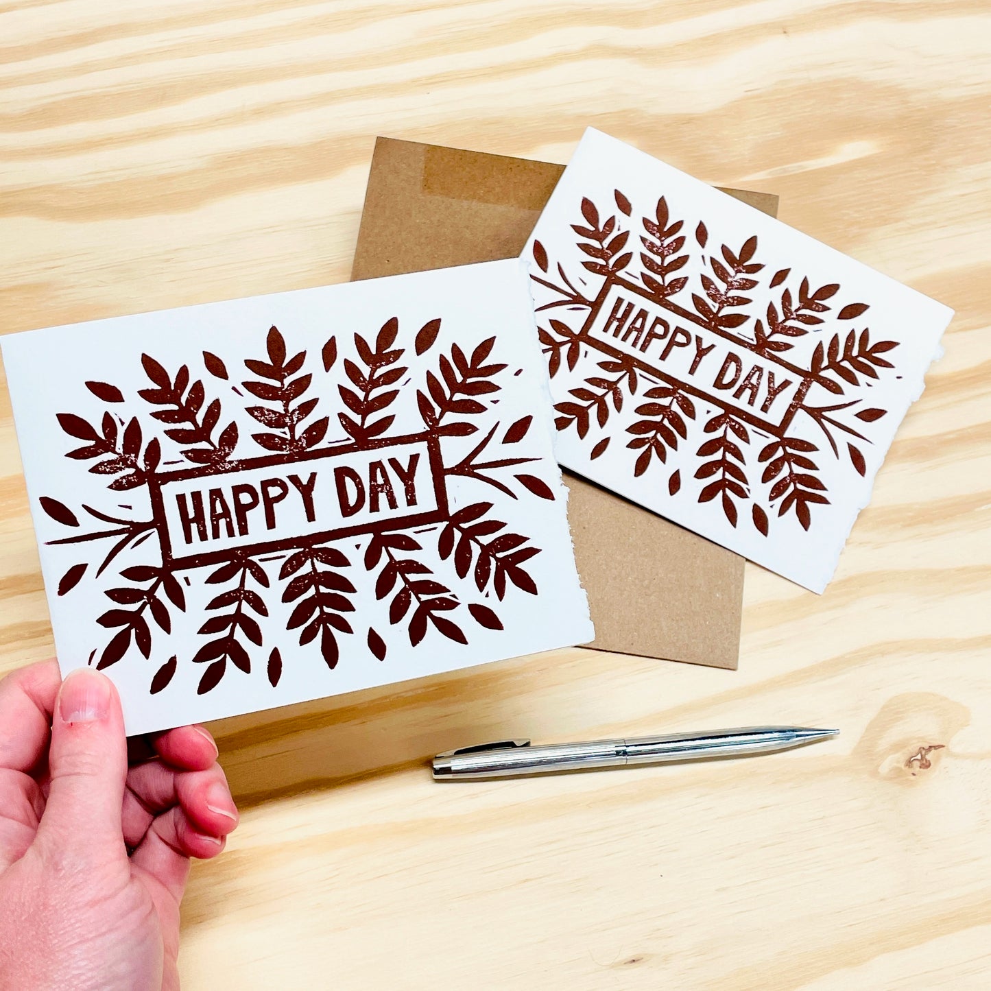 Happy Day single card - woodblock printed