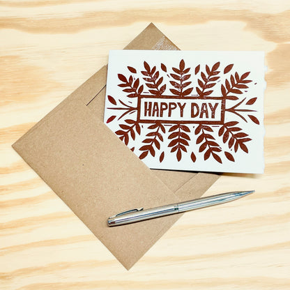 Happy Day single card - woodblock printed