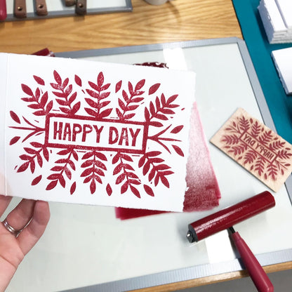 Happy Day single card - woodblock printed